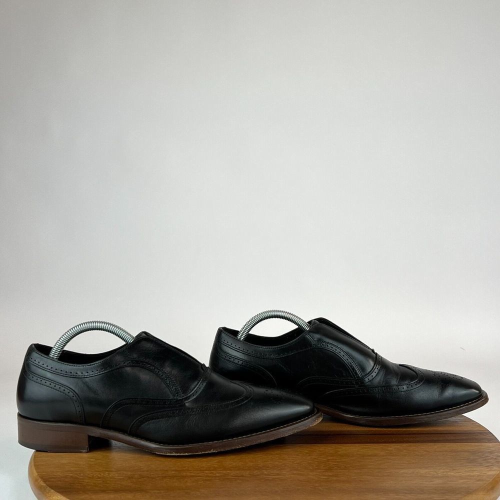 Mens Johnston & Murphy Cormac Black Italy Slip On Wingtip Dress Shoes Size 8.5 M